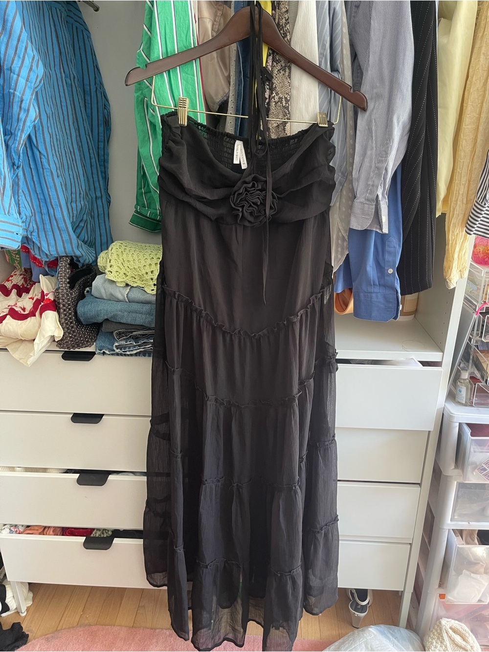 Live 4 Truth Black Strapless Tiered Maxi Dress with Rosette